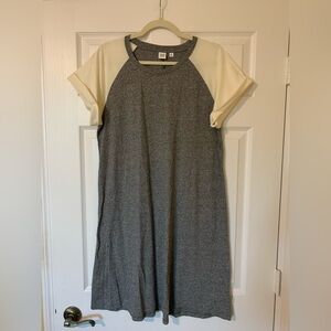 NWT GAP Crew Neck Cuff Short Sleeve Gray and Cream Casual‎ Dress L Casual Summer